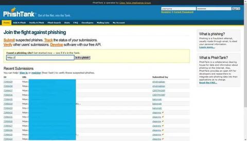 واجهة موقع PhishTank