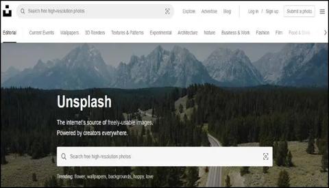 أحد مواقع تحميل الصور Unsplash